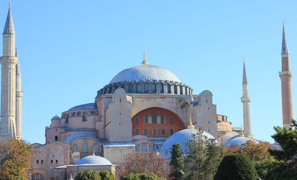 Hagia Sophia - built as a church in 6th century AD. Converted to a mosque after the conquest of the city by Ottomans.
